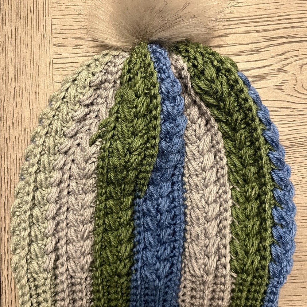 Handmade Striped Beanie with Pom Pom